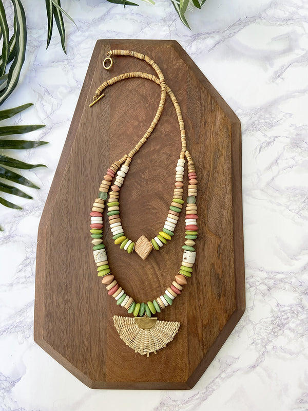 two tier globetrotter necklace - green and pink mix