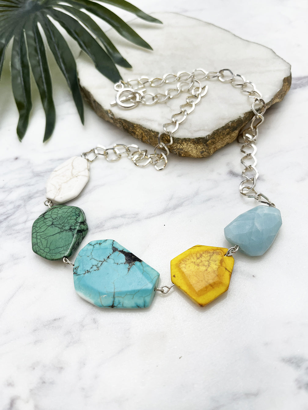 quintet necklace - turquoise and yellow howlite