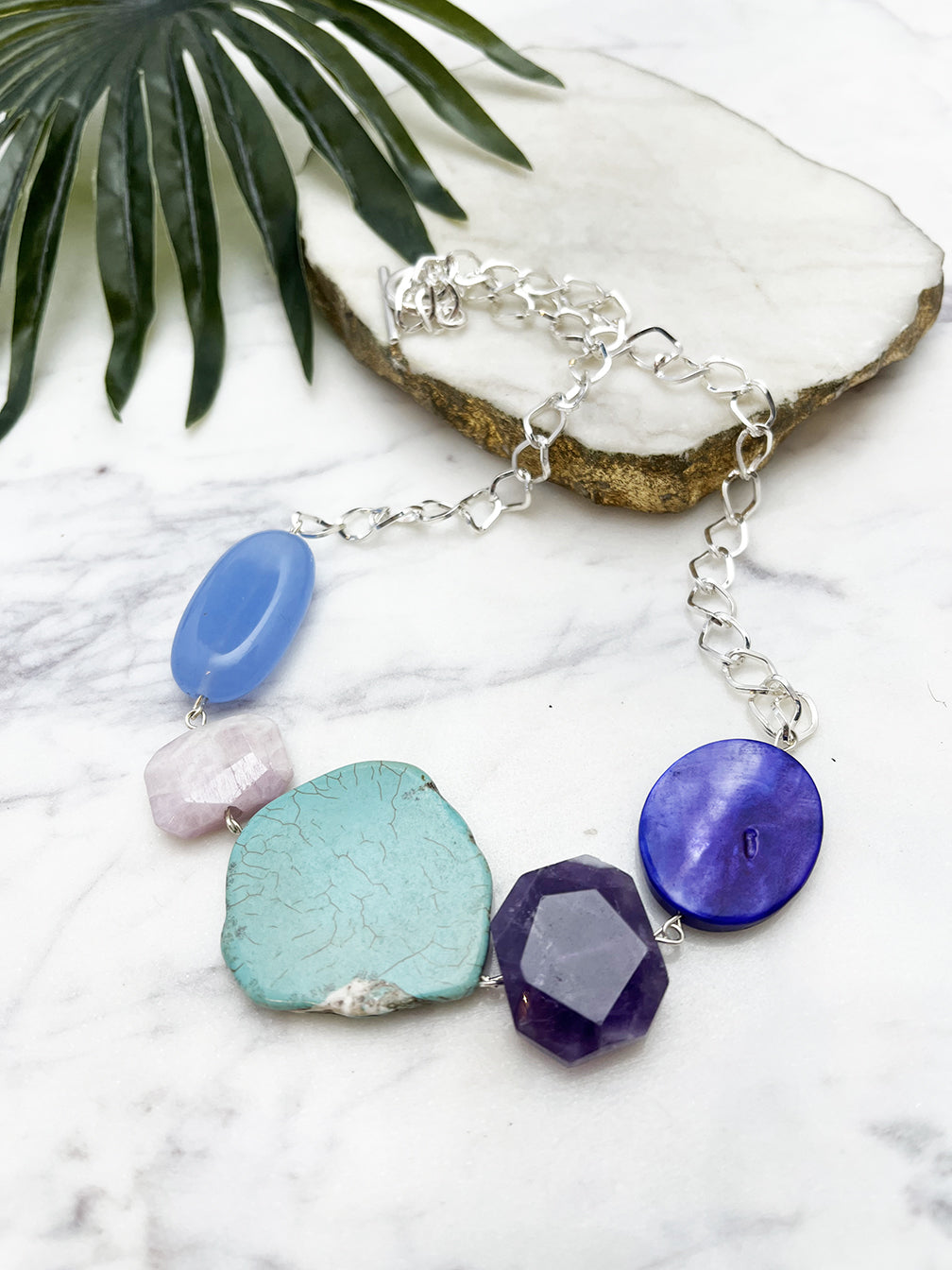 quintet necklace - turquoise howlite and amethyst
