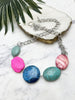 quintet necklace - crazy lace agate and hot pink howlite
