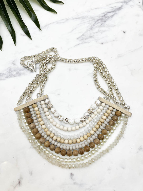 roots remix necklace - cream and white mix