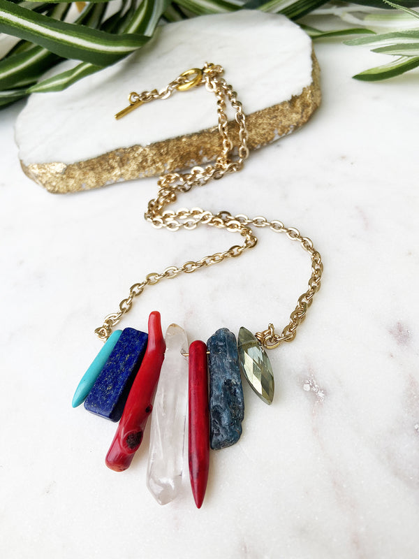 mini rockstar necklace - red and blue