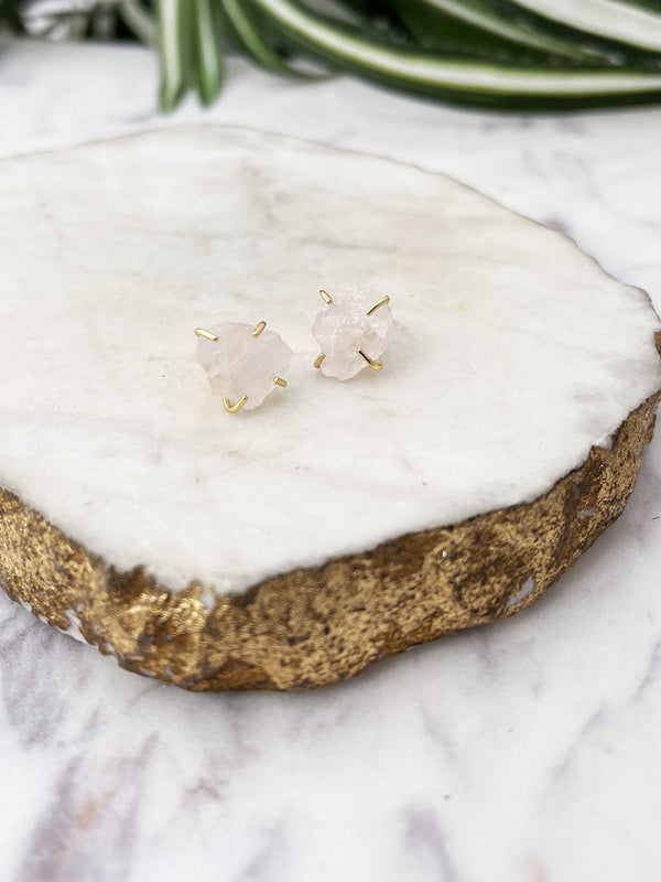 rose quartz crush earrings - gold vermeil