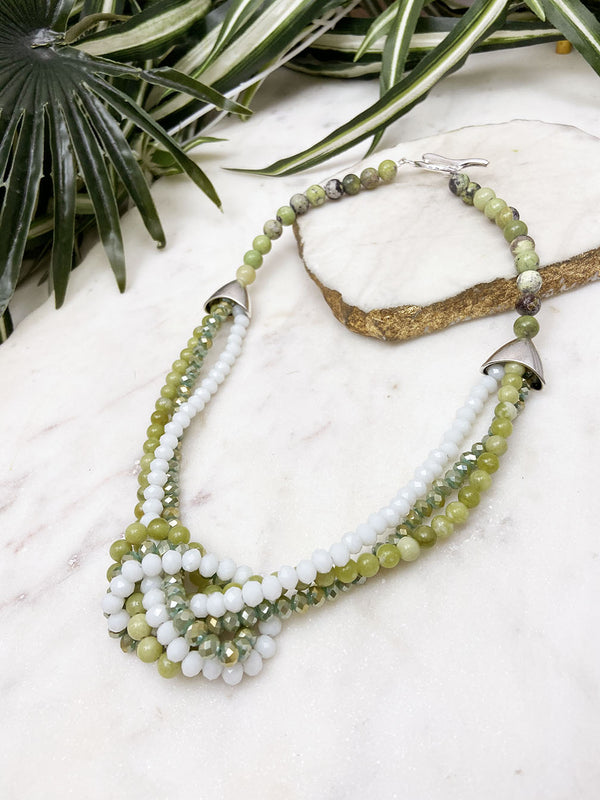 white and olive jade uptown necklace
