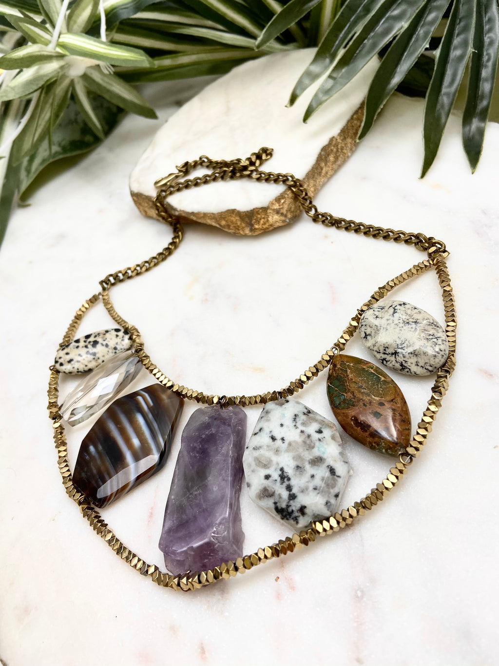 strut necklace - amethyst and neutrals