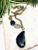 asymmetrical pendant necklace - black agate and bumblebee jasper