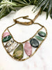 Strut necklace - pink, green and gold